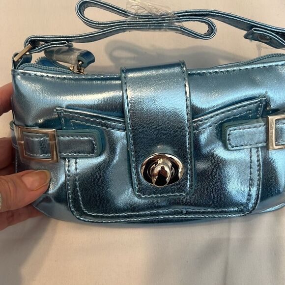 NWT Moda Bella  Metallic Blue Handbag and Wallet Set perfect festival size - Picture 6 of 15